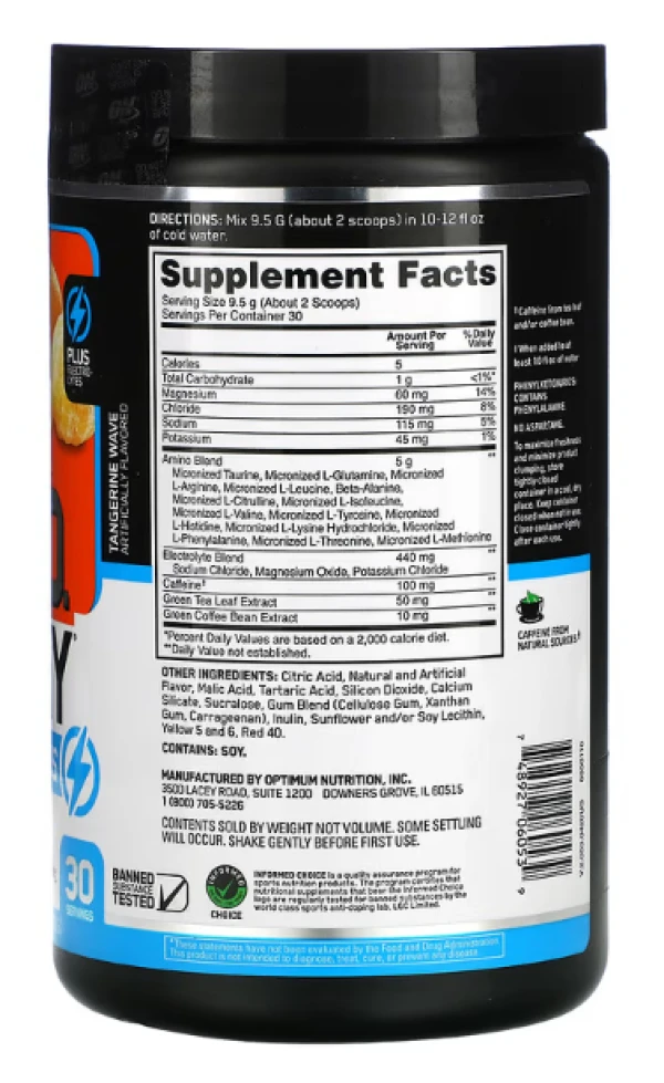 Optimum Nutrition, ESSENTIAL AMIN.O. ENERGY + ELECTROLYTES, Tangerine Wave, 10.05 oz (285 g)