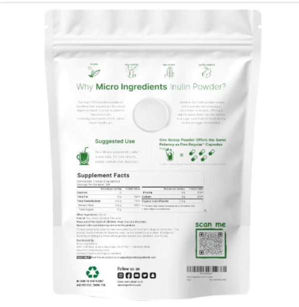 Micro Ingredients, Organic Inulin Powder, Unflavored, 2.2 lb (998 g)