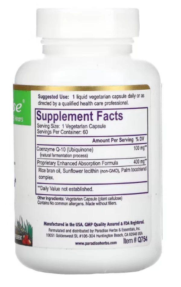 Paradise Herbs, CoQ10, 60 Vegetarian Capsules