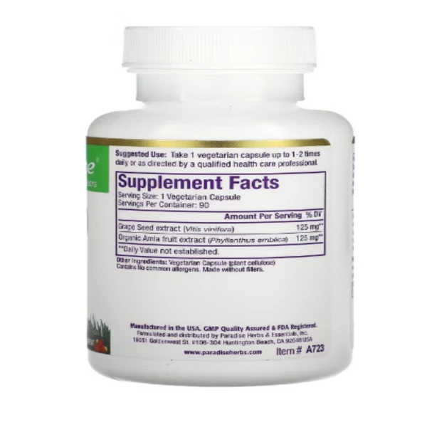 Paradise Herbs, Grape Seed Extract with Amla, 90 Vegetarian Capsules