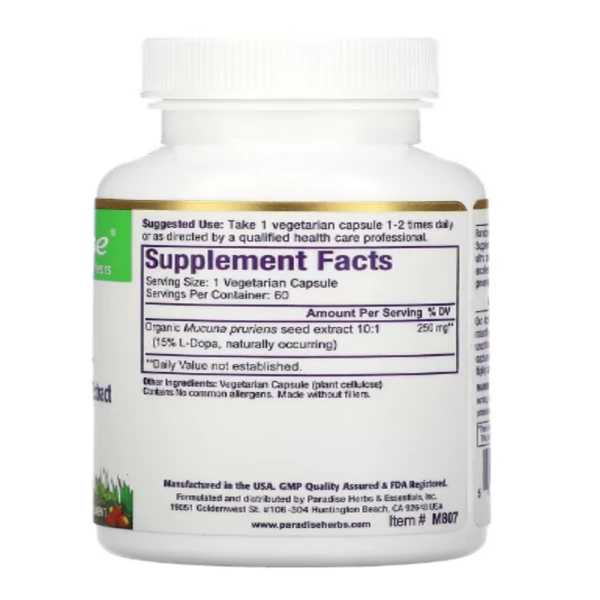 Paradise Herbs, Mucuna, 60 Vegetarian Capsules