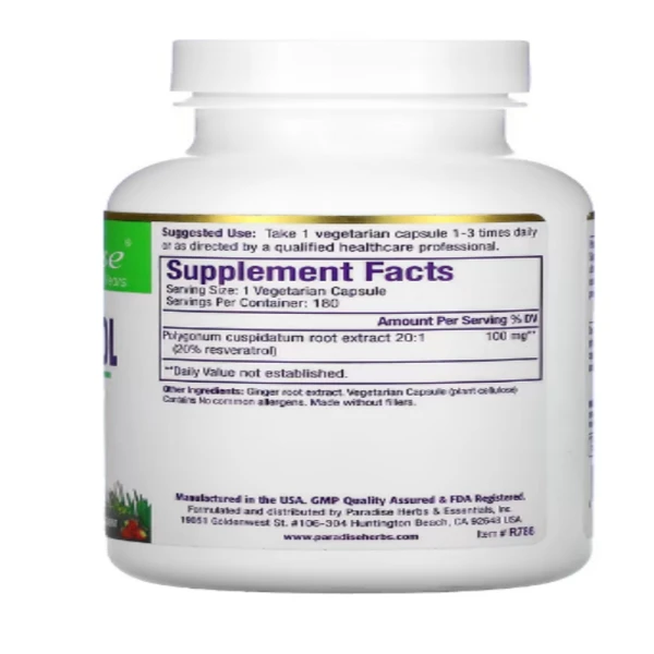 Paradise Herbs, Resveratrol, 180 Vegetarian Capsules