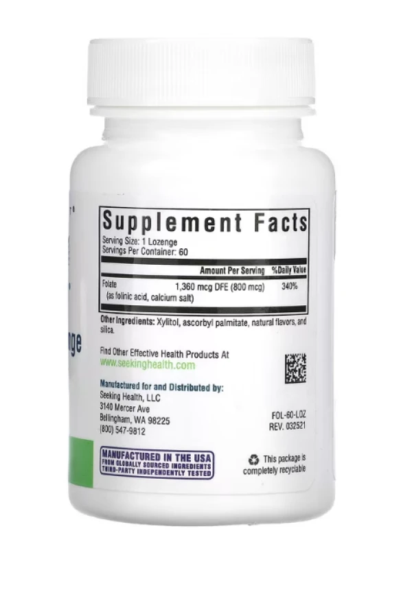 Seeking Health, Folinic Acid Lozenge, 1,360 mcg DFE, 60 Lozenges