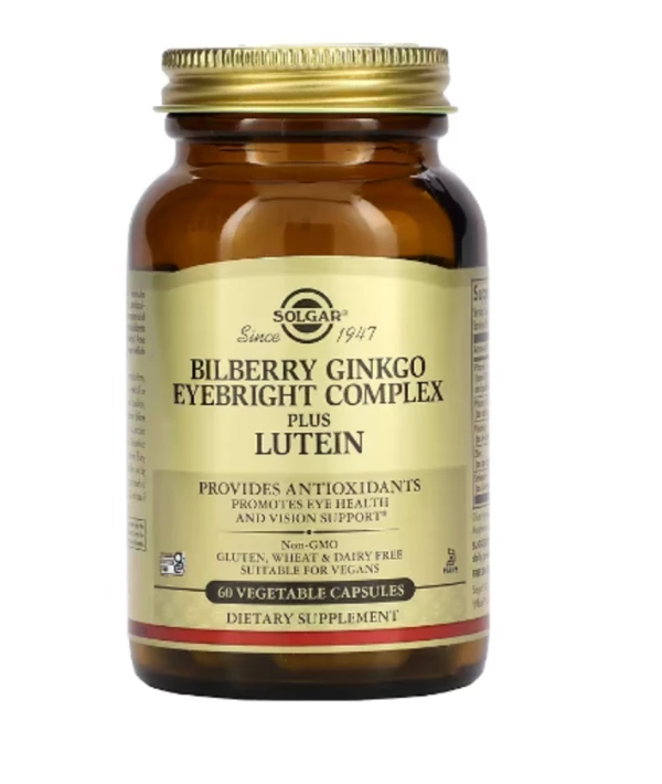 Solgar, Bilberry Ginkgo Eyebright Complex Plus Lutein, 60 Vegetable Capsules