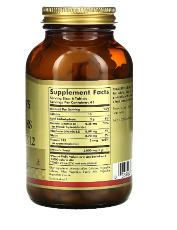 Solgar, Brewer's Yeast, 7 1/2 Grains with Vitamin B12, 250 Tablets