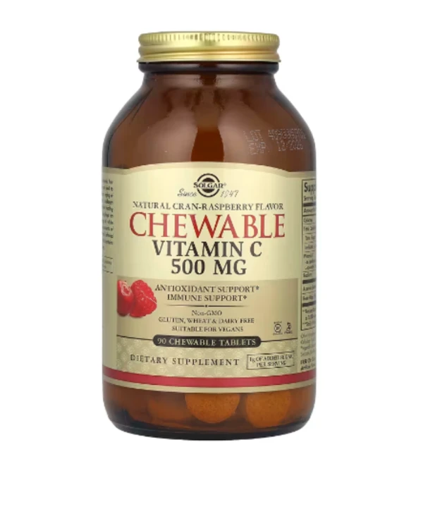 Solgar, Chewable Vitamin C, Natural Cran-Raspberry, 500 mg, 90 Chewable Tablets