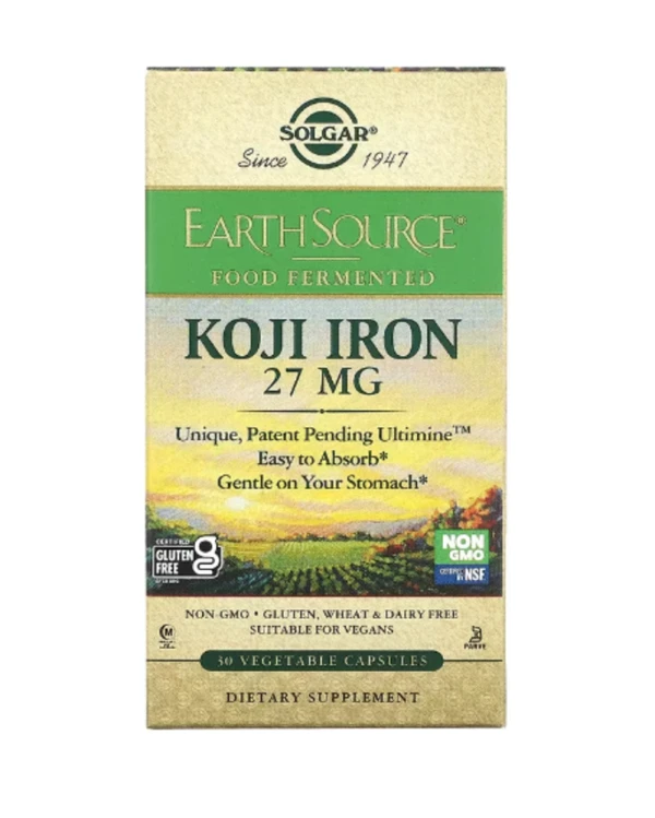 Solgar, EarthSource Food Fermented, Koji Iron, 27 mg, 30 Vegetable Capsules