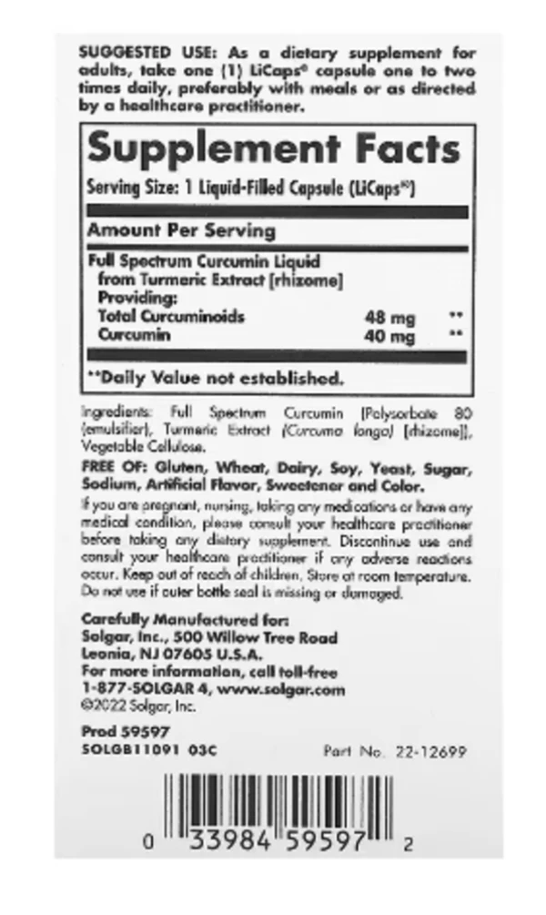 Solgar, Full Spectrum Curcumin, 30 LiCaps