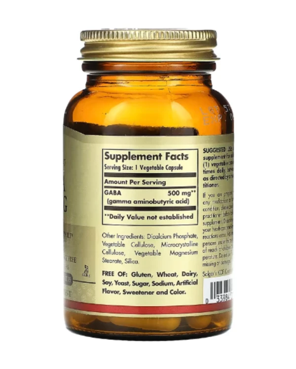 Solgar, GABA, 500 mg, 50 Vegetable Capsules
