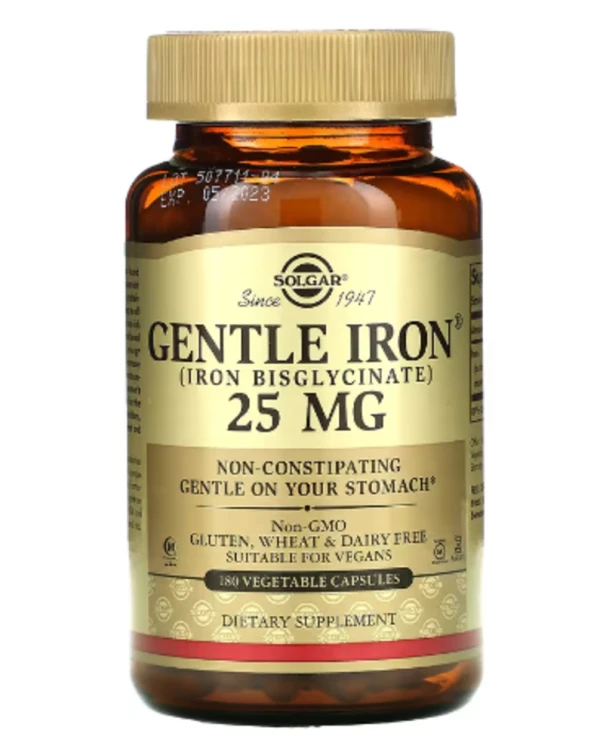 Solgar, Gentle Iron, 25 mg, 180 Vegetable Capsules