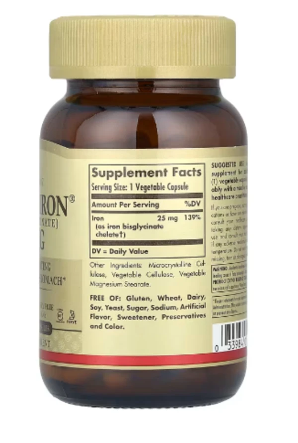 Solgar, Gentle Iron, 25 mg, 90 Vegetable Capsules