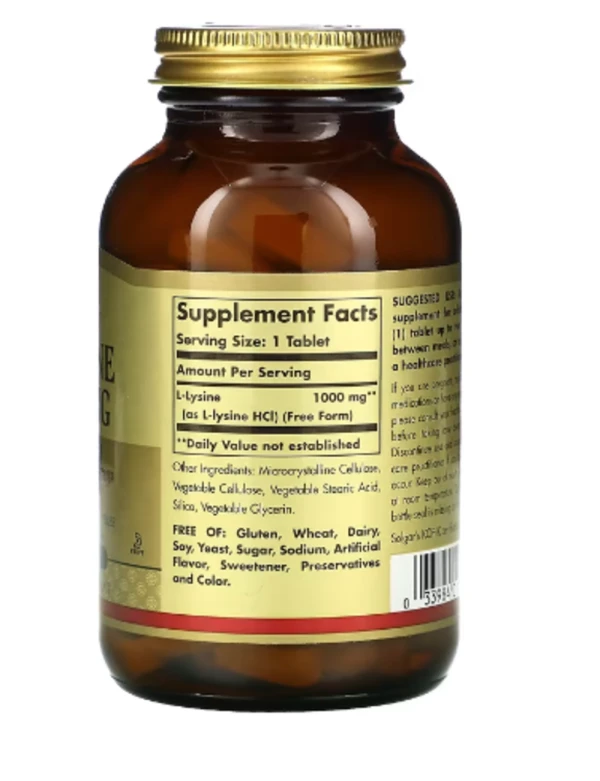 Solgar, L-Lysine, Free Form, 1,000 mg, 100 Tablets