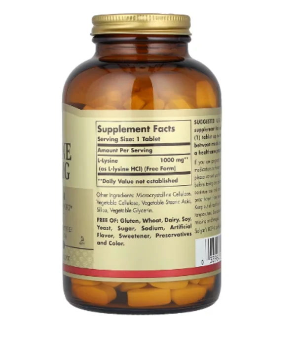 Solgar, L-Lysine, Free Form, 1,000 mg, 250 Tablets