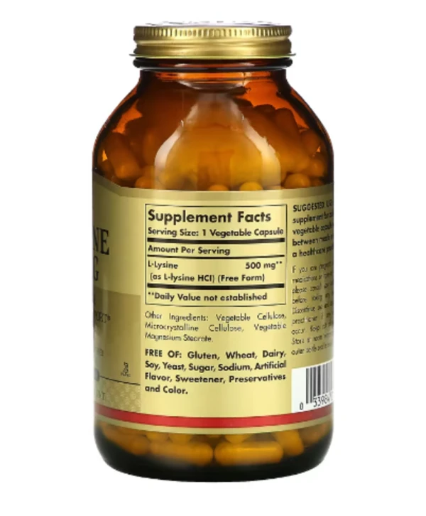 Solgar, L-Lysine, Free Form, 500 mg, 250 Vegetable Capsules