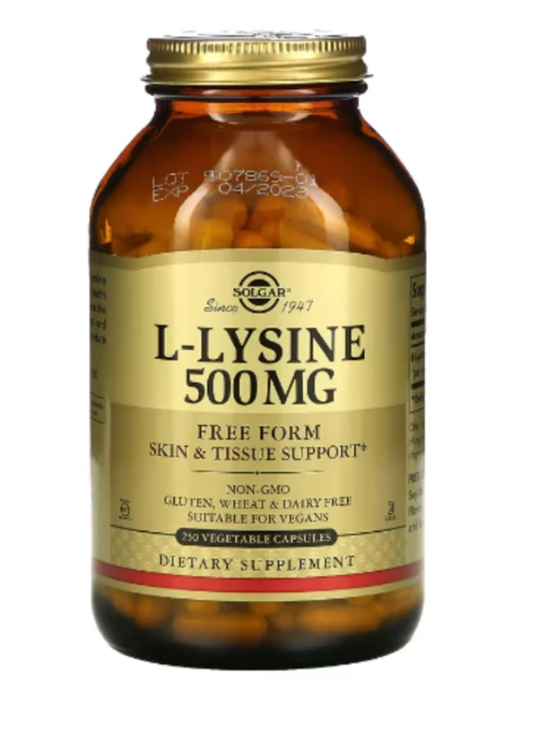 Solgar, L-Lysine, Free Form, 500 mg, 250 Vegetable Capsules