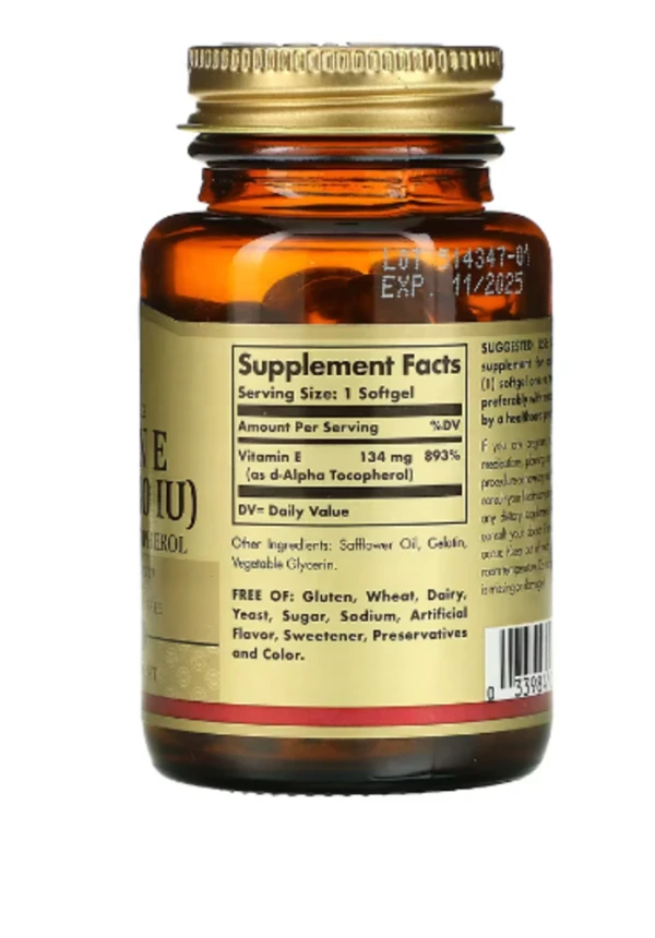 Solgar, Natural Source Vitamin E, 134 mg (200 IU), 100 Softgels