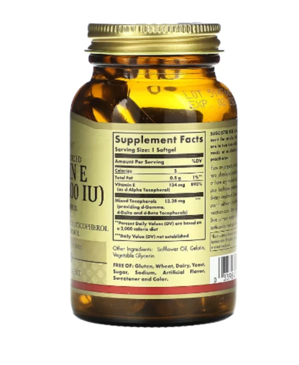 Solgar, Naturally Sourced Vitamin E, 134 mg (200 IU), 100 Softgels