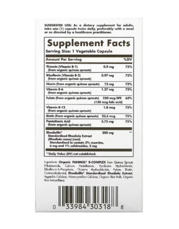 Solgar, Rhodiola & B-Complex, Daily Stress Support, 60 Vegetable Capsules