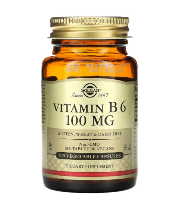 Solgar, Vitamin B6, 100 mg, 100 Vegetable Capsules