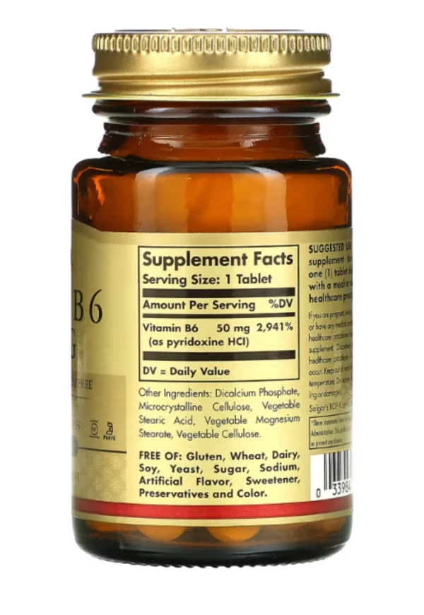 Solgar, Vitamin B6, 50 mg, 100 Tablets