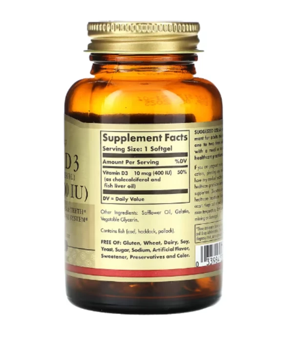 Solgar, Vitamin D3 (Cholecalciferol), 10 mcg (400 IU), 100 Softgels