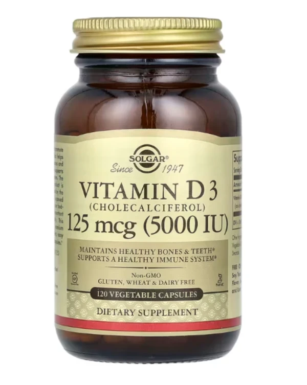Solgar, Vitamin D3 (Cholecalciferol), 125 mcg (5000 IU), 120 Vegetable Capsules