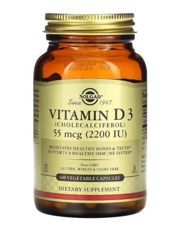Solgar, Vitamin D3 (Cholecalciferol), 55 mcg (2,200 IU), 100 Vegetable Capsules