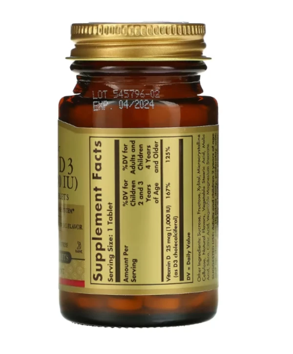 Solgar, Vitamin D3, Natural Strawberry Banana Swirl, 25 mcg (1,000 IU), 100 Chewable Tablets