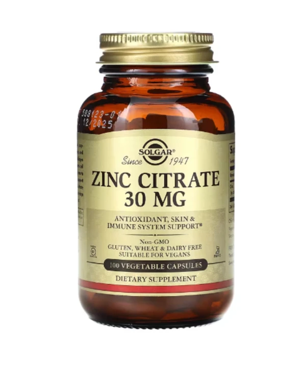 Solgar, Zinc Citrate, 30 mg, 100 Vegetable Capsules