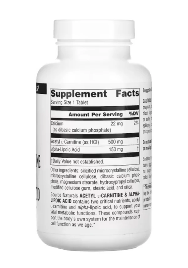 Source Naturals, Acetyl L-Carnitine & Alpha-Lipoic Acid, 650 mg, 120 Tablets