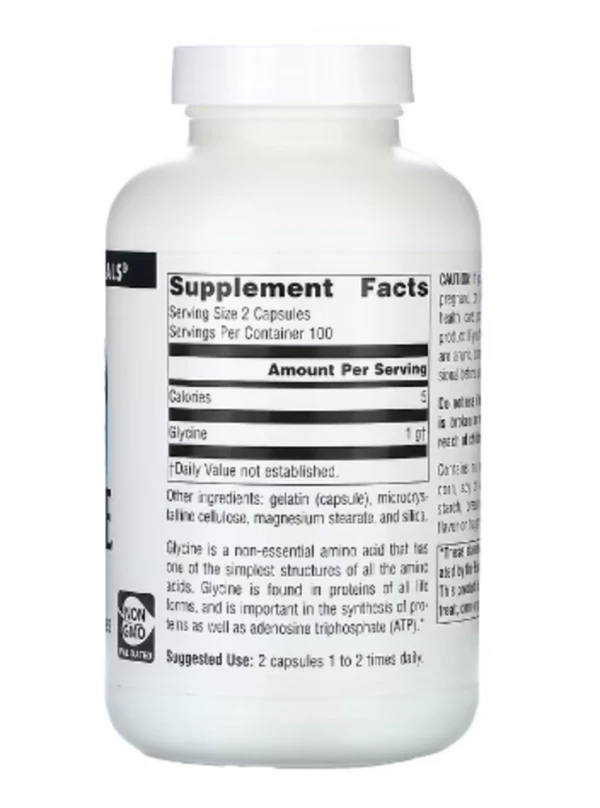 Source Naturals, Glycine, 500 mg, 200 Capsules (250 mg per Capsule)