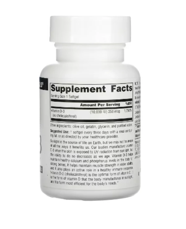 Source Naturals, Vitamin D-3, 10,000 IU (250 mcg), 120 Softgels