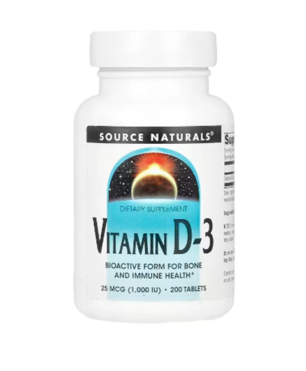 Source Naturals, Vitamin D-3, 25 mcg (1,000 IU), 200 Tablets